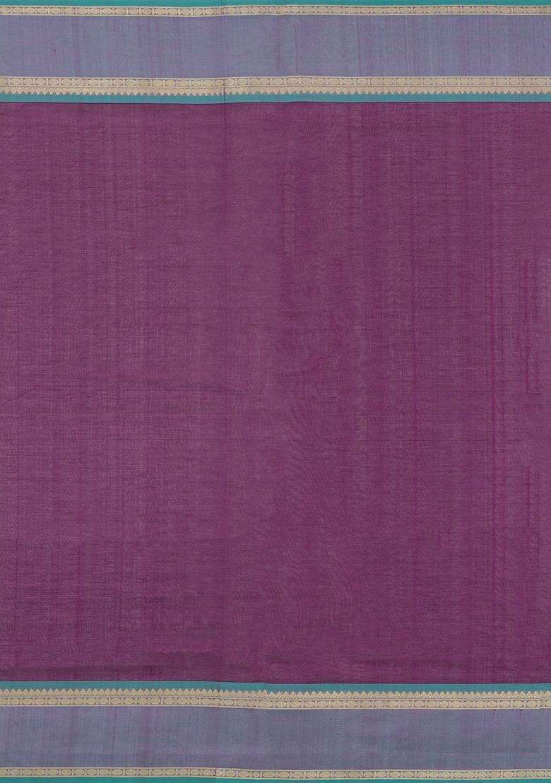Magenta Handloom Silk Cotton Saree With Stripes Contrast Border With Checks And Stripes Design For Women - Indya