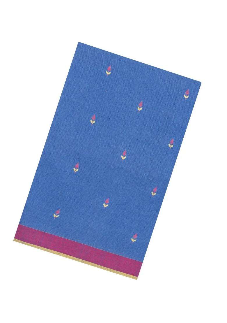 Steel Blue Handloom Uppada Cotton Saree With Buttas With Buttas And Brocade Design For Women - Indya