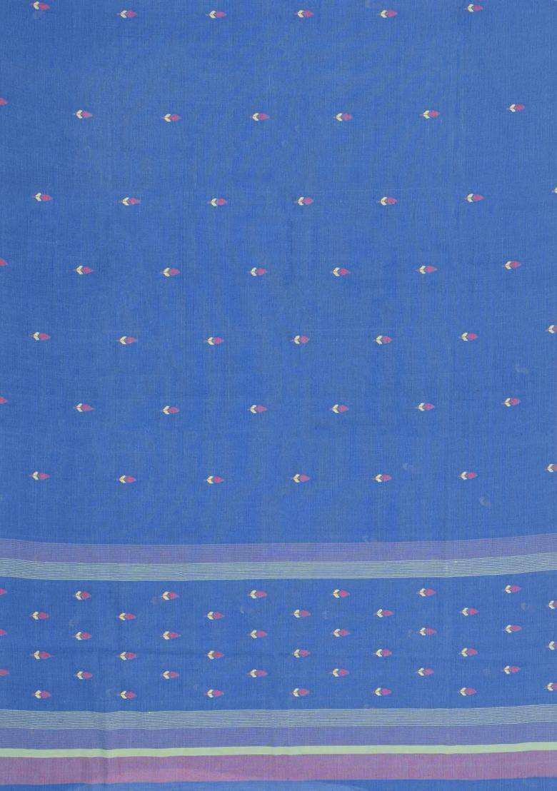 Steel Blue Handloom Uppada Cotton Saree With Buttas With Buttas And Brocade Design For Women - Indya