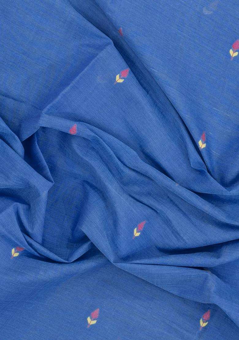 Steel Blue Handloom Uppada Cotton Saree With Buttas With Buttas And Brocade Design For Women - Indya