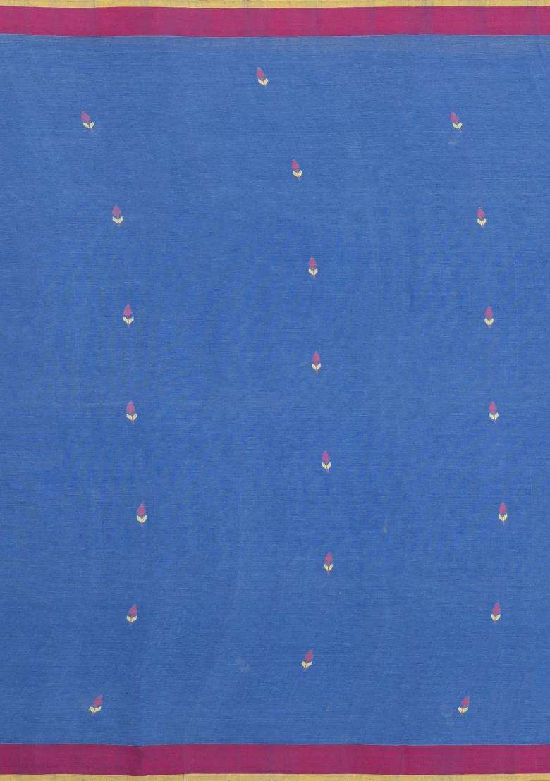 Steel Blue Handloom Uppada Cotton Saree With Buttas With Buttas And Brocade Design For Women - Indya