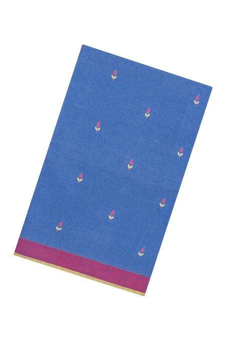 Steel Blue Handloom Uppada Cotton Saree With Buttas With Buttas And Brocade Design For Women
