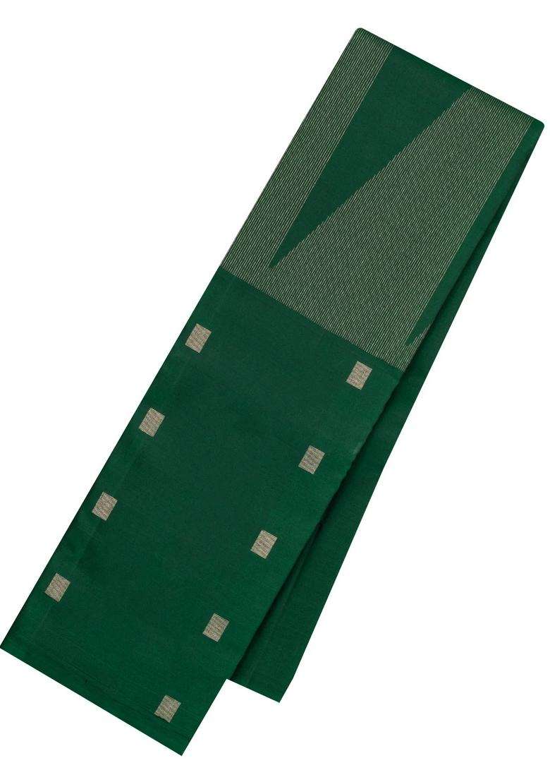 Green Handloom Soft Silk Saree With Temple Stripes With Korvai And Temple Border Design For Women - Indya