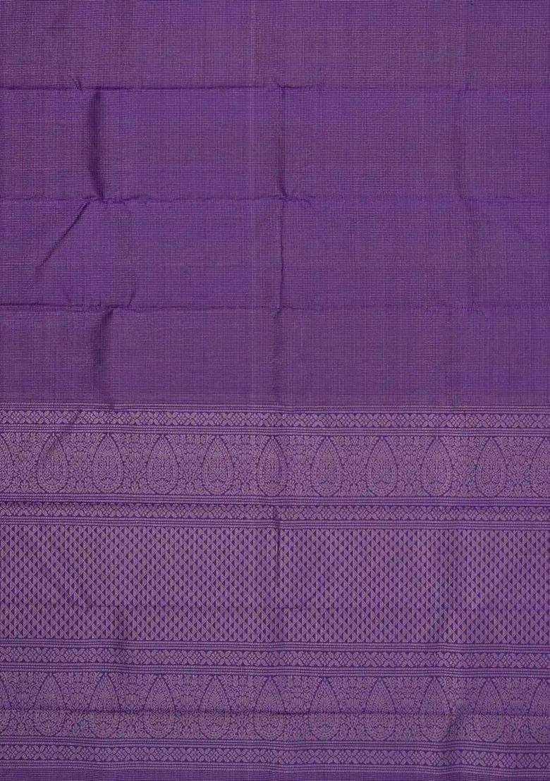 Violet Handloom Soft Silk Saree With Zari Checks With Checks And Stripes Design For Women - Indya