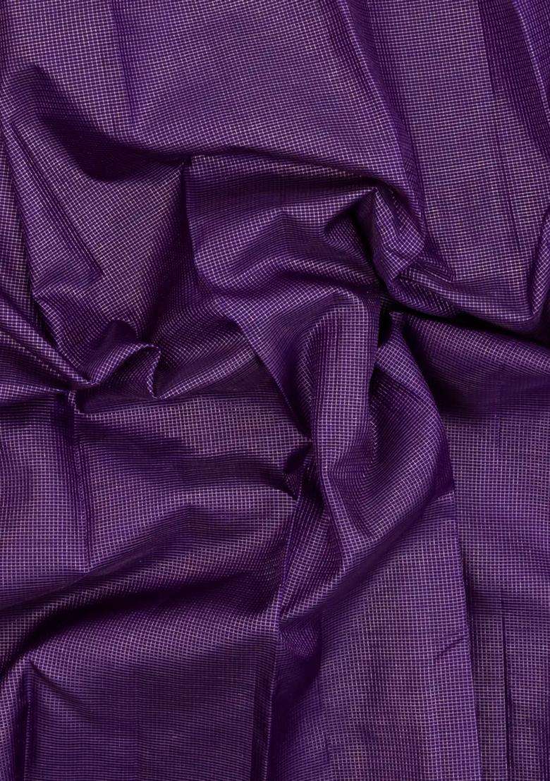 Violet Handloom Soft Silk Saree With Zari Checks With Checks And Stripes Design For Women - Indya