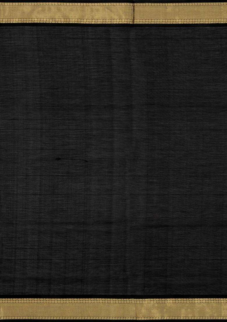 Black Handloom Silk Cotton Saree With Checks Buttas With Buttas And Brocade Design For Women - Indya