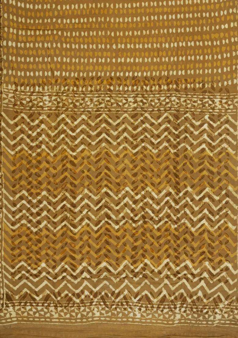 Beige Handloom Chanderi Cotton Saree With Printed Motifs For Women - Indya