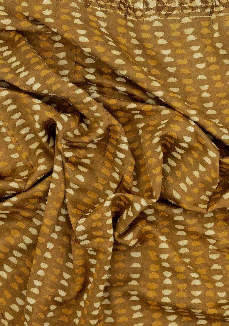 Beige Handloom Chanderi Cotton Saree With Printed Motifs For Women - Indya