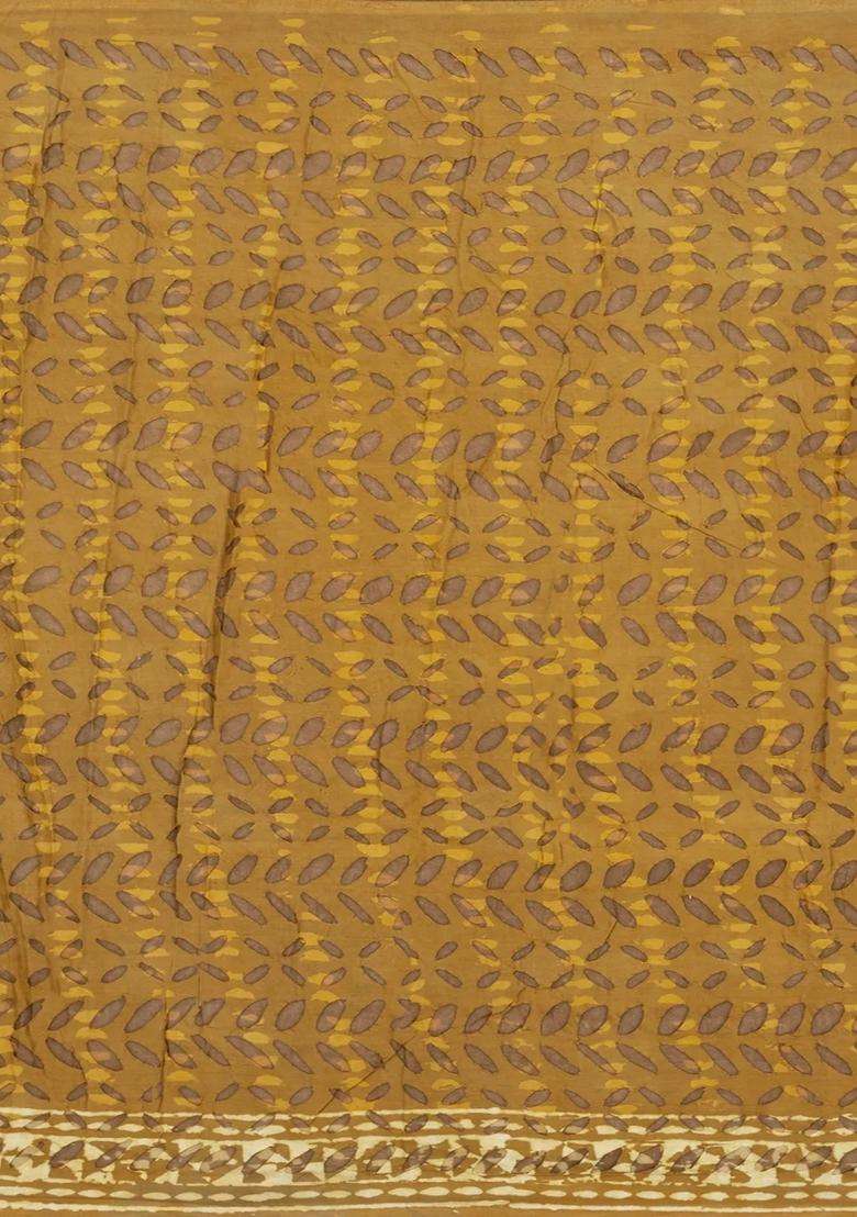 Beige Handloom Chanderi Cotton Saree With Printed Motifs For Women - Indya