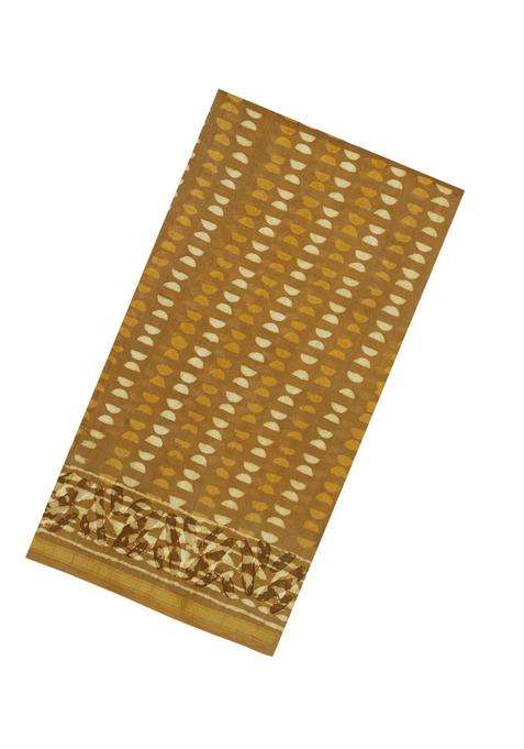 Beige Handloom Chanderi Cotton Saree With Printed Motifs For Women