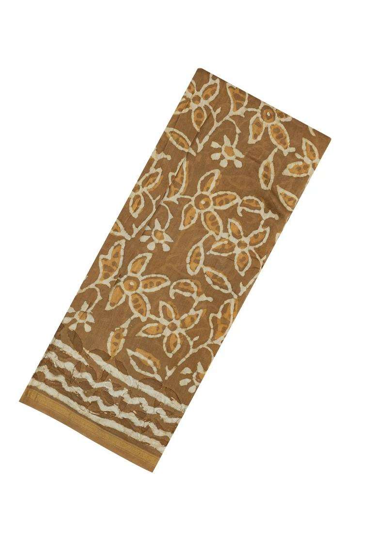 Sandal Handloom Chanderi Cotton Saree With Printed Motifs For Women - Indya