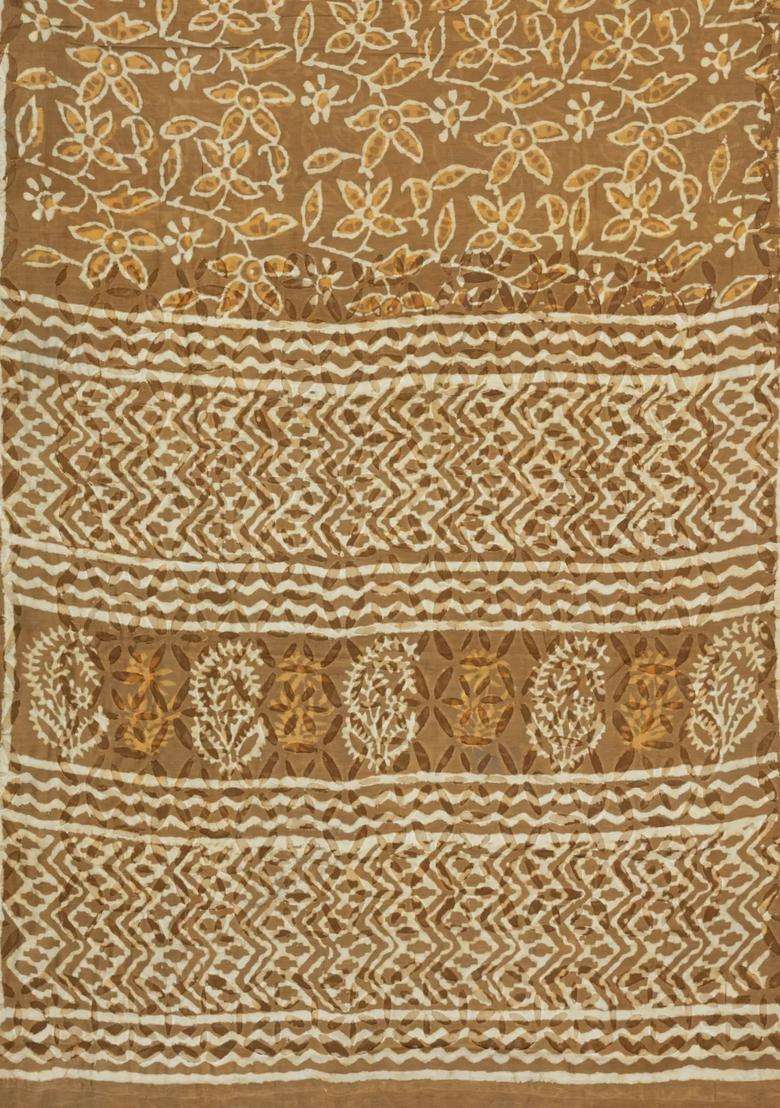 Sandal Handloom Chanderi Cotton Saree With Printed Motifs For Women - Indya