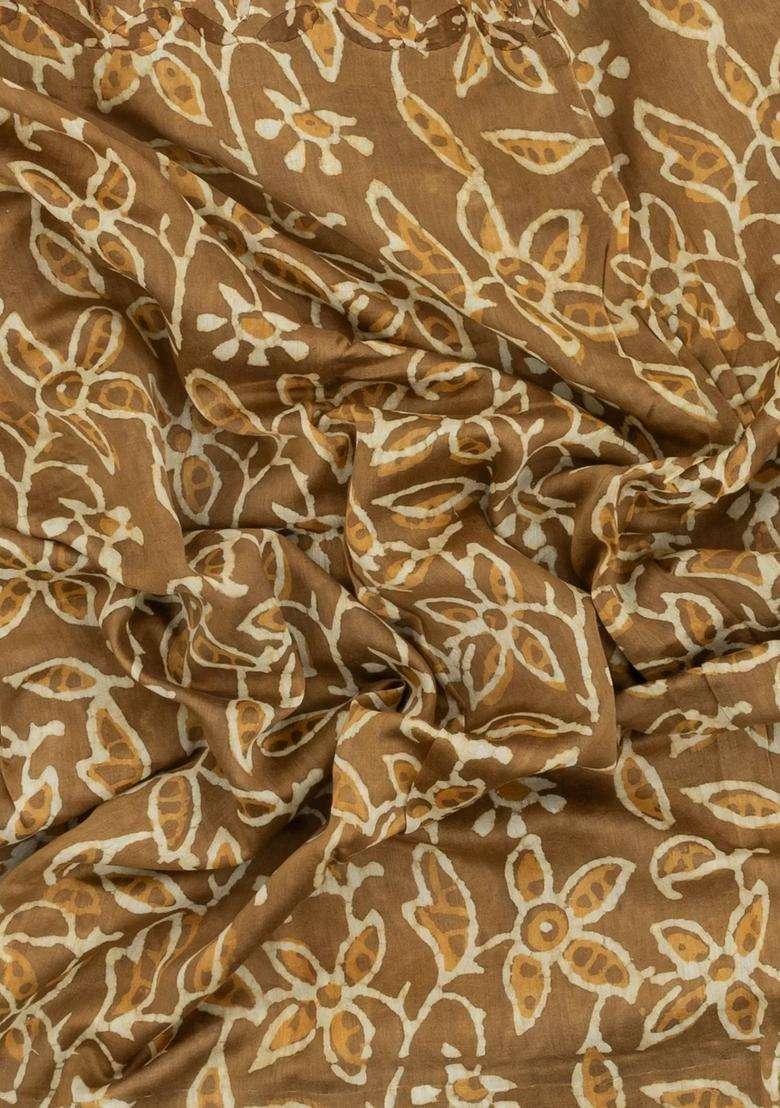 Sandal Handloom Chanderi Cotton Saree With Printed Motifs For Women - Indya