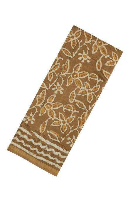 Sandal Handloom Chanderi Cotton Saree With Printed Motifs For Women