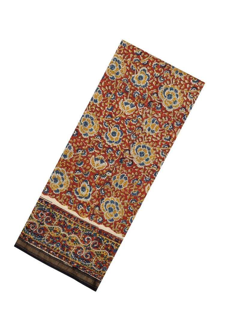 Rust Handloom Chanderi Cotton Saree With Printed Motifs For Women - Indya
