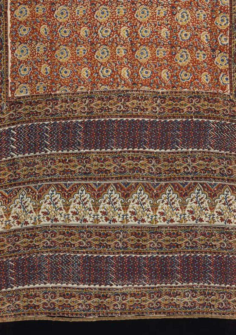 Rust Handloom Chanderi Cotton Saree With Printed Motifs For Women - Indya