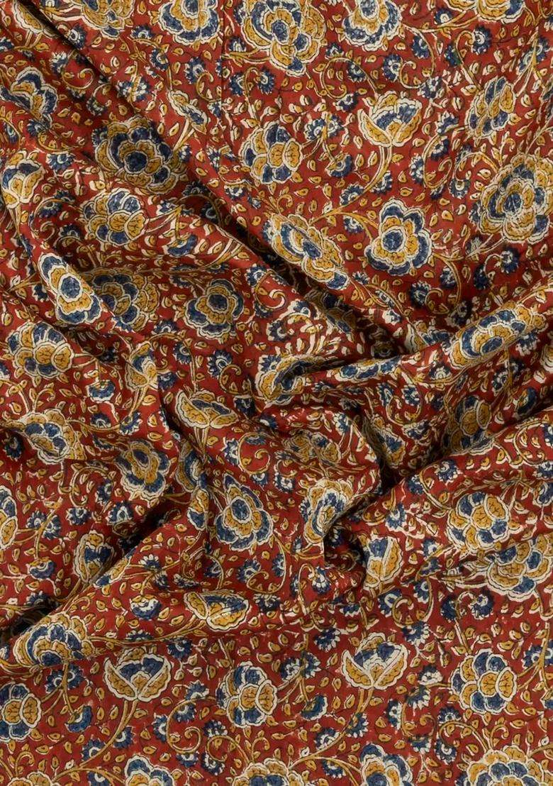 Rust Handloom Chanderi Cotton Saree With Printed Motifs For Women - Indya