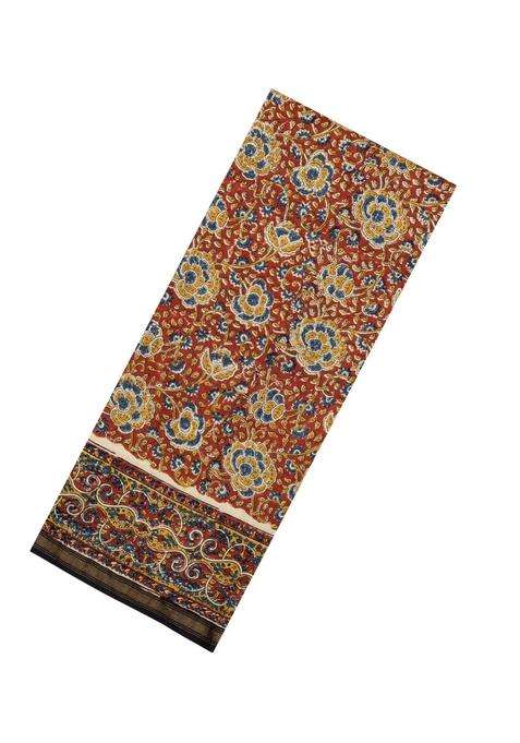 Rust Handloom Chanderi Cotton Saree With Printed Motifs For Women