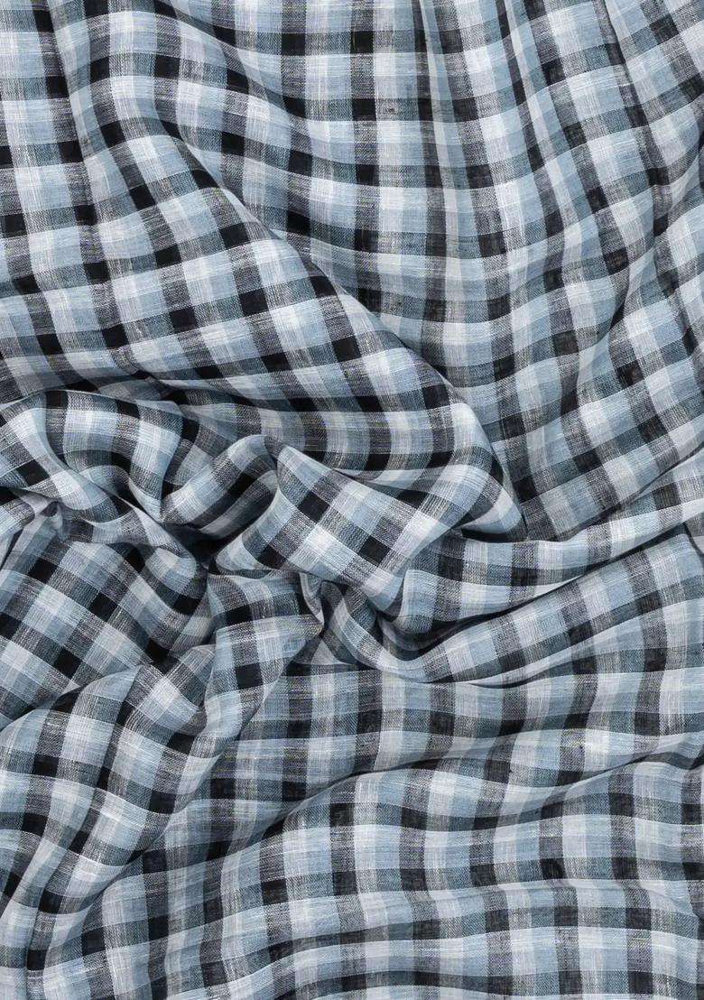 Grey Woven Linen Saree With Checks With Checks And Stripes Design For Women - Indya