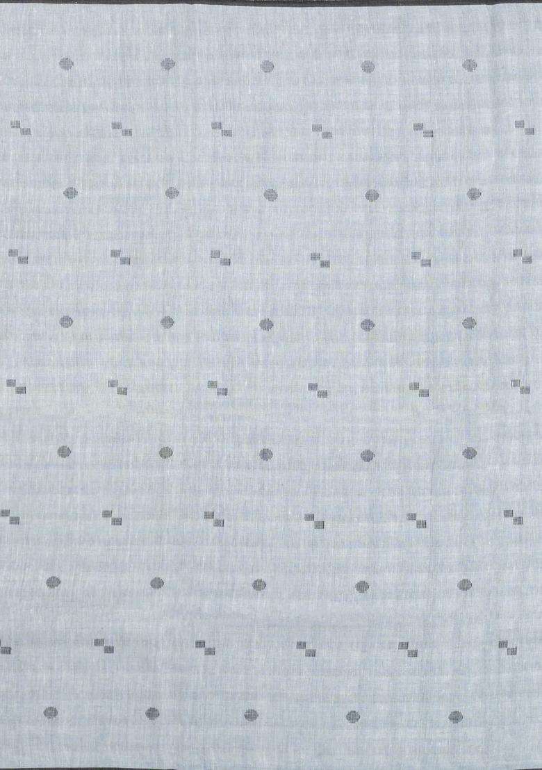 Grey Woven Linen Saree With Checks With Checks And Stripes Design For Women - Indya