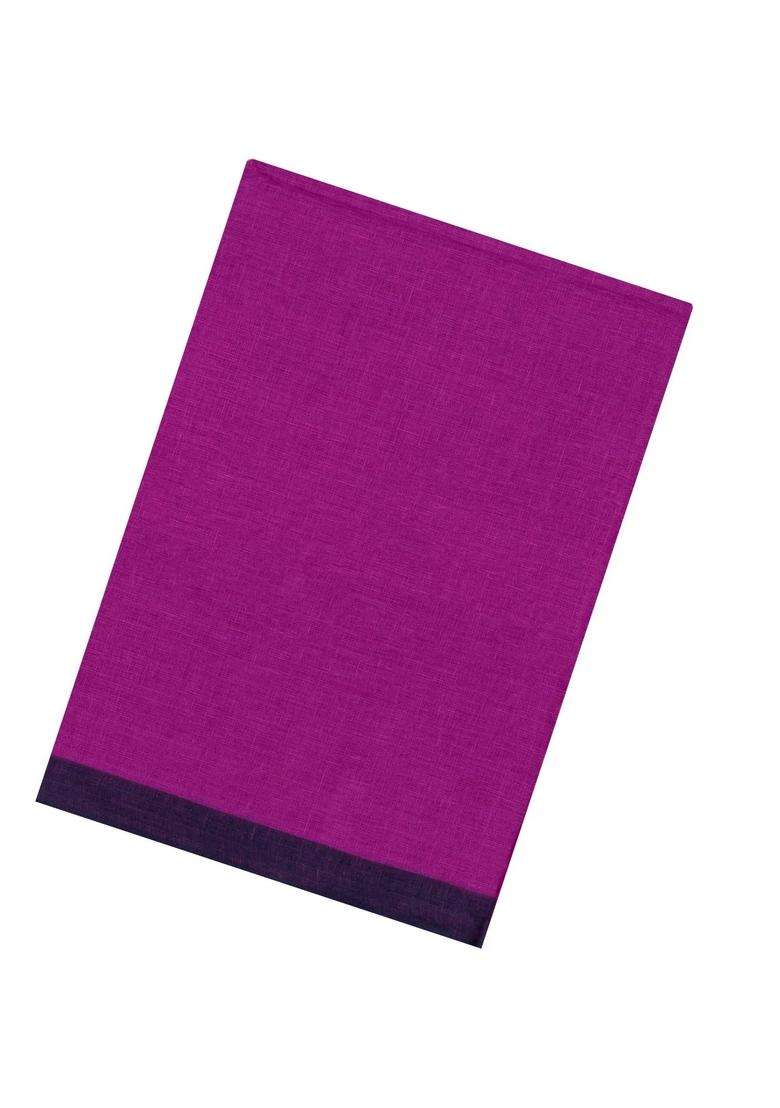 Hot Pink Woven Linen Saree With Contrast Border With Traditional Woven Design For Women - Indya