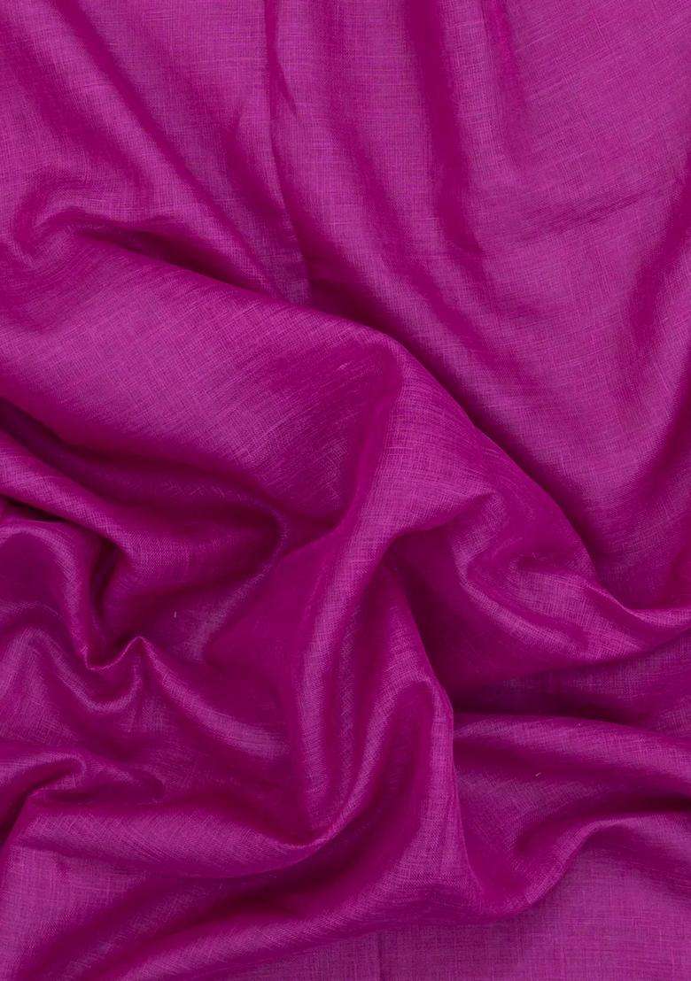 Hot Pink Woven Linen Saree With Contrast Border With Traditional Woven Design For Women - Indya