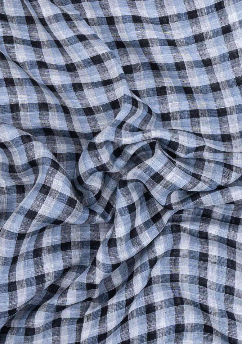 Grey Woven Linen Saree With Checks With Checks And Stripes Design For Women - Indya