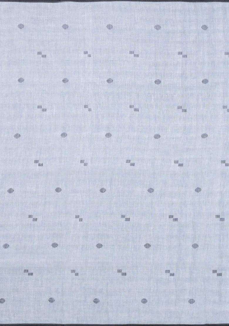 Grey Woven Linen Saree With Checks With Checks And Stripes Design For Women - Indya