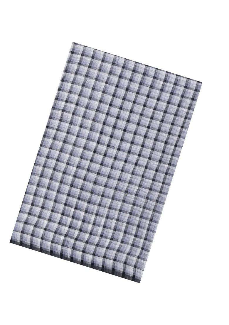 Grey Woven Linen Saree With Checks With Checks And Stripes Design For Women - Indya