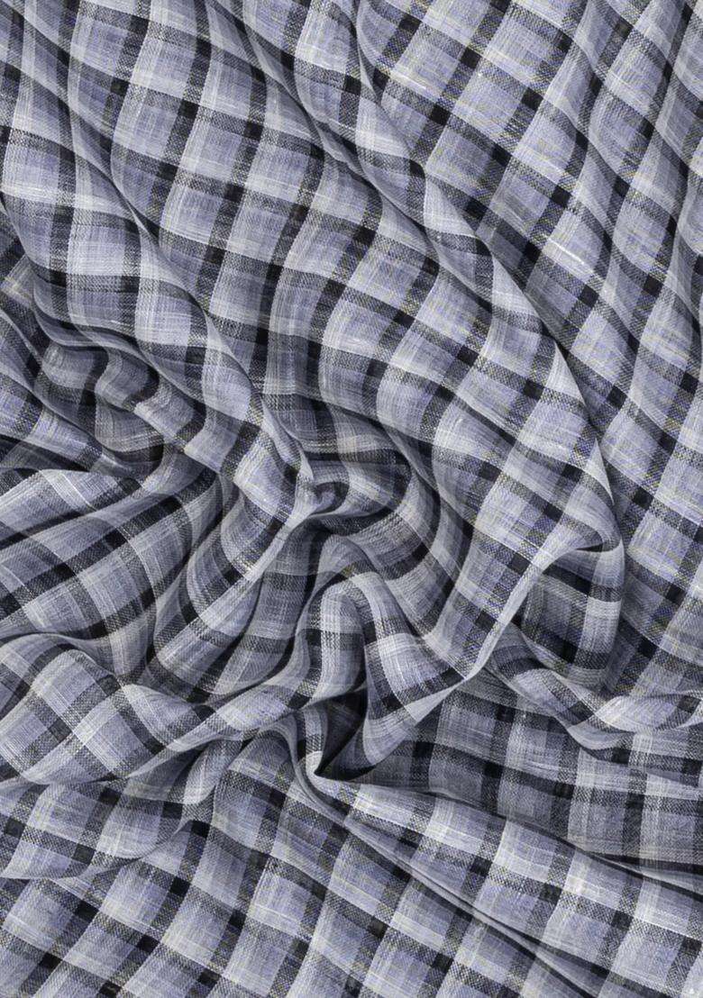 Grey Woven Linen Saree With Checks With Checks And Stripes Design For Women - Indya