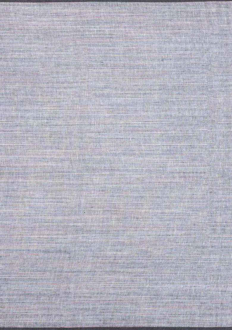 Grey Woven Linen Saree With Checks With Checks And Stripes Design For Women - Indya