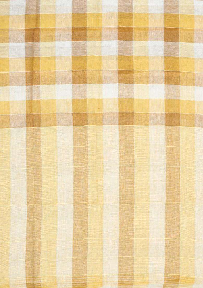 Sandal Woven Linen Saree With Checks With Checks And Stripes Design For Women - Indya