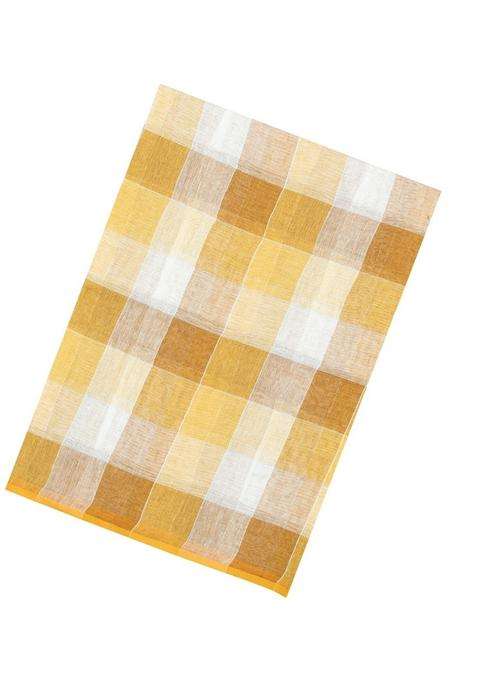 Sandal Woven Linen Saree With Checks With Checks And Stripes Design For Women