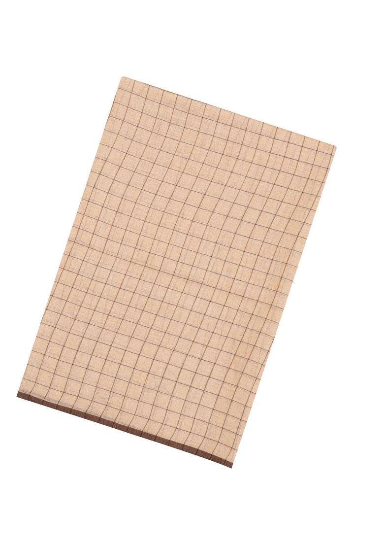 Taupe Woven Linen Saree With Checks With Checks And Stripes Design For Women - Indya