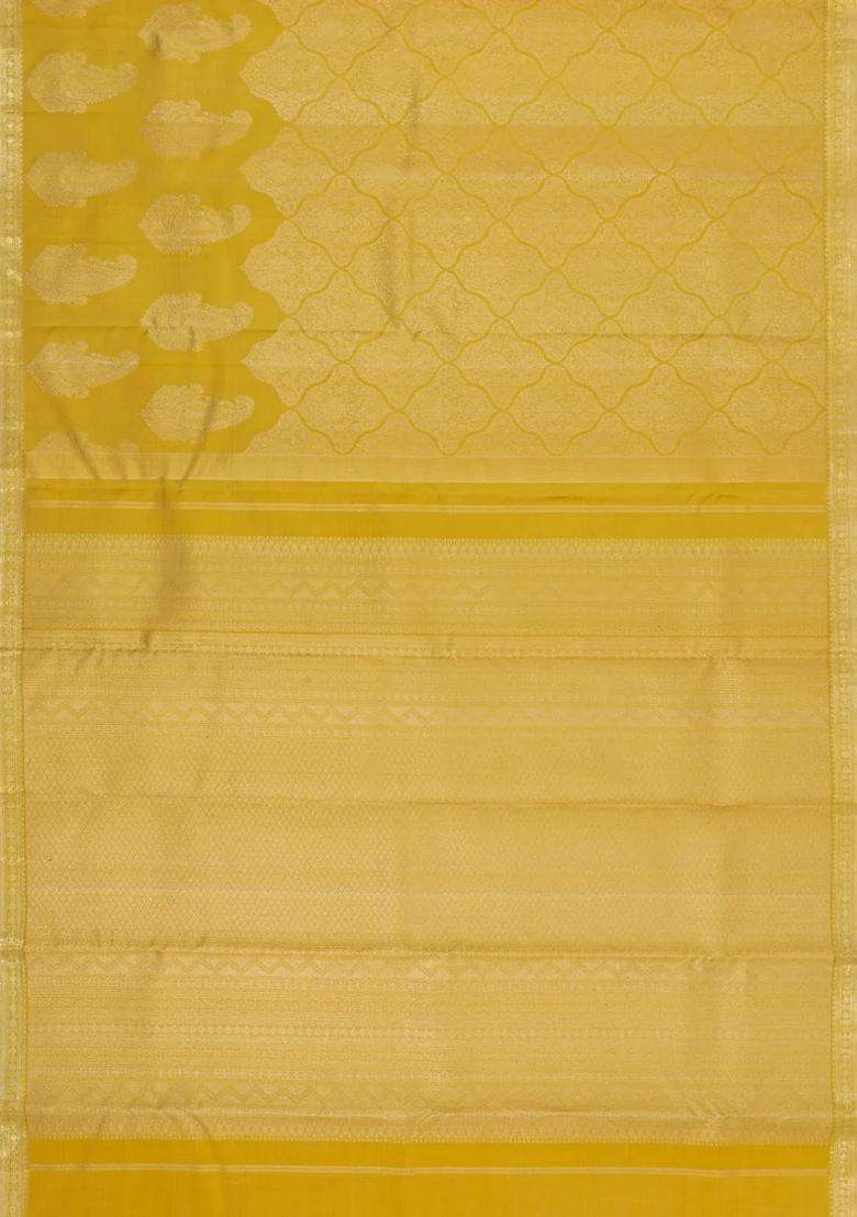 Sandal Handloom Kanchipuram Silk Saree With Floral Motifs With Buttas And Brocade Design For Women - Indya