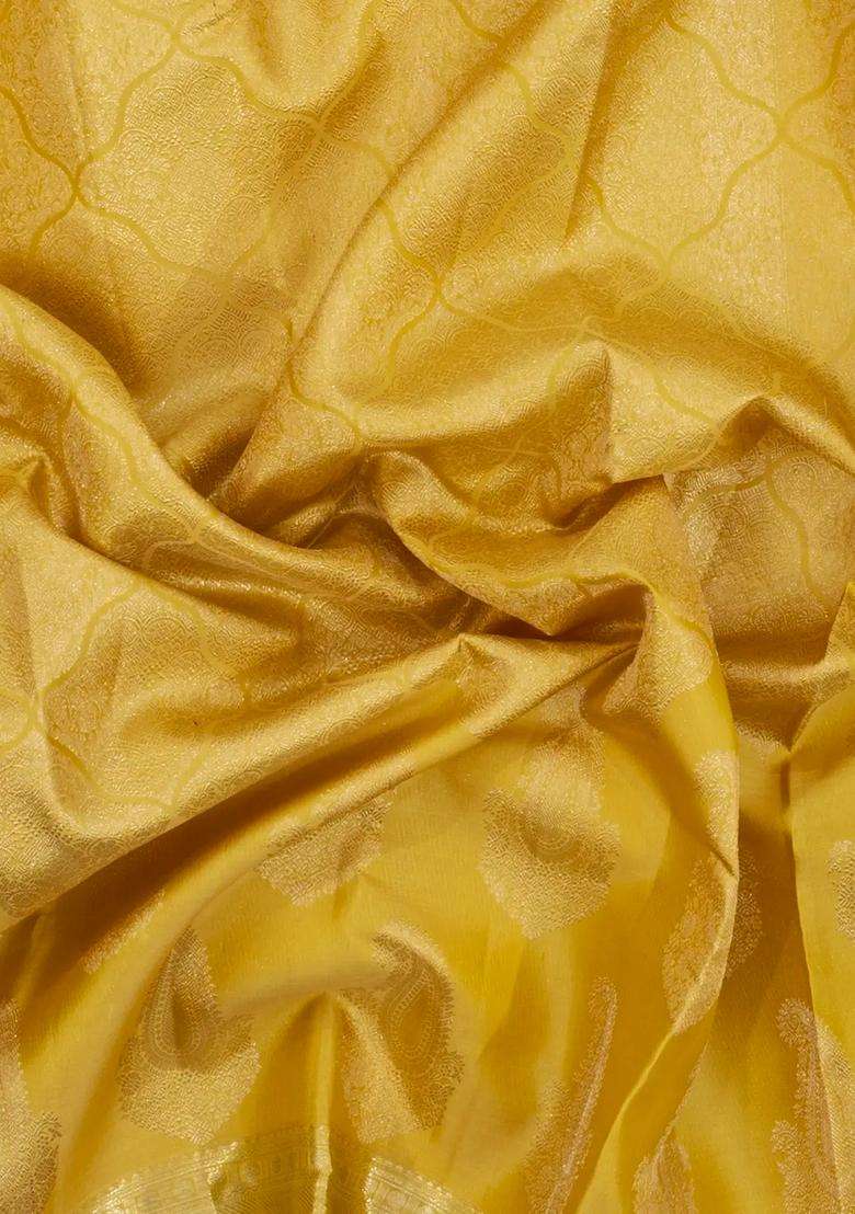 Sandal Handloom Kanchipuram Silk Saree With Floral Motifs With Buttas And Brocade Design For Women - Indya