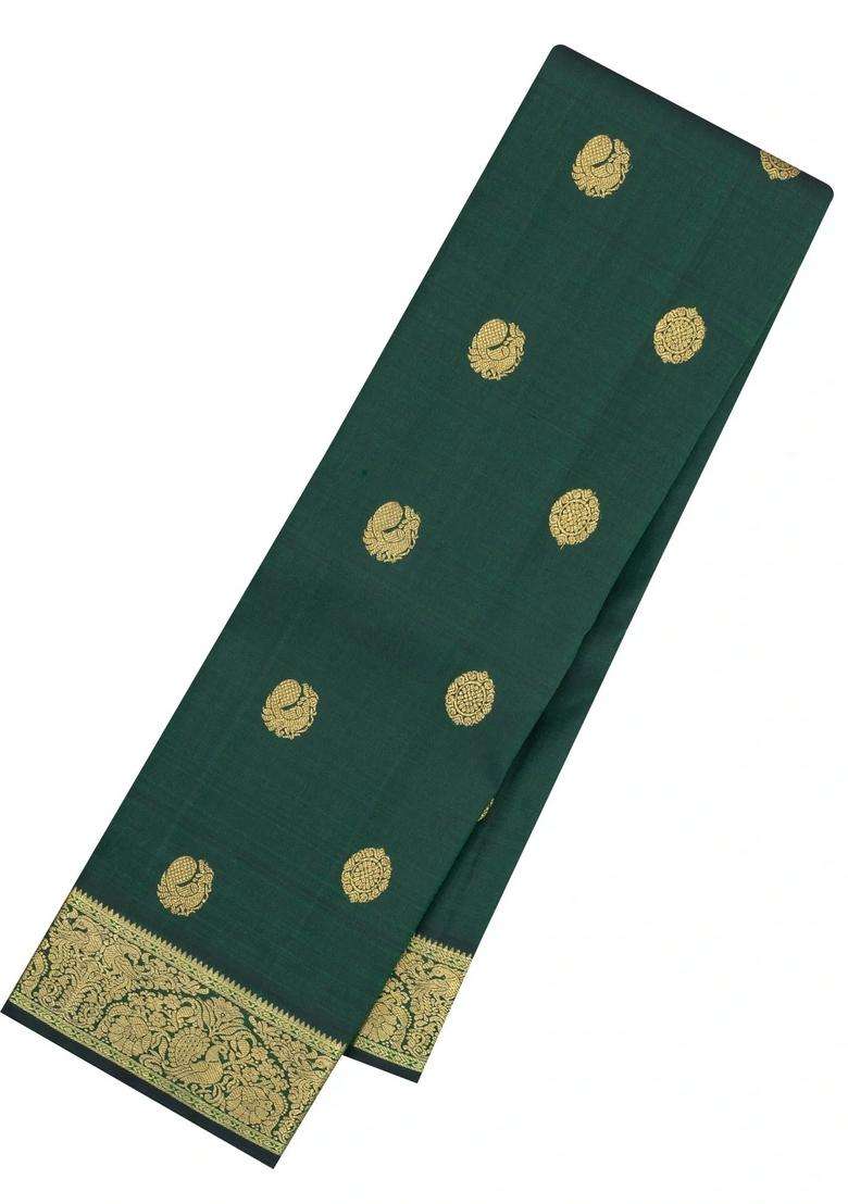 Dark Green Handloom Kanchipuram Silk Saree With Annam Buttas With Buttas And Brocade Design For Women - Indya