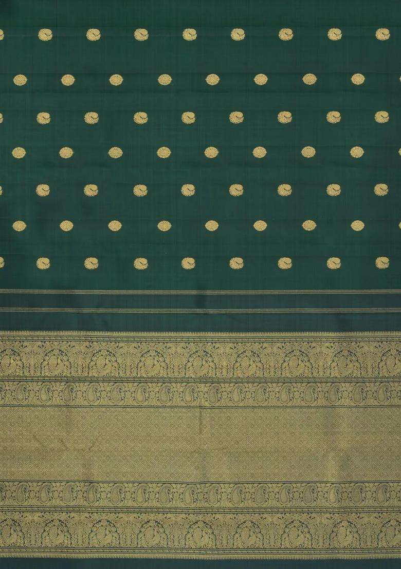 Dark Green Handloom Kanchipuram Silk Saree With Annam Buttas With Buttas And Brocade Design For Women - Indya