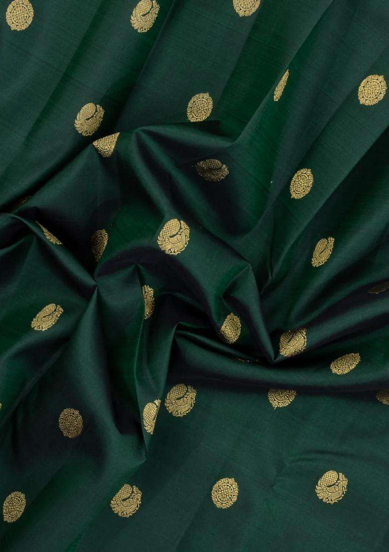 Dark Green Handloom Kanchipuram Silk Saree With Annam Buttas With Buttas And Brocade Design For Women - Indya