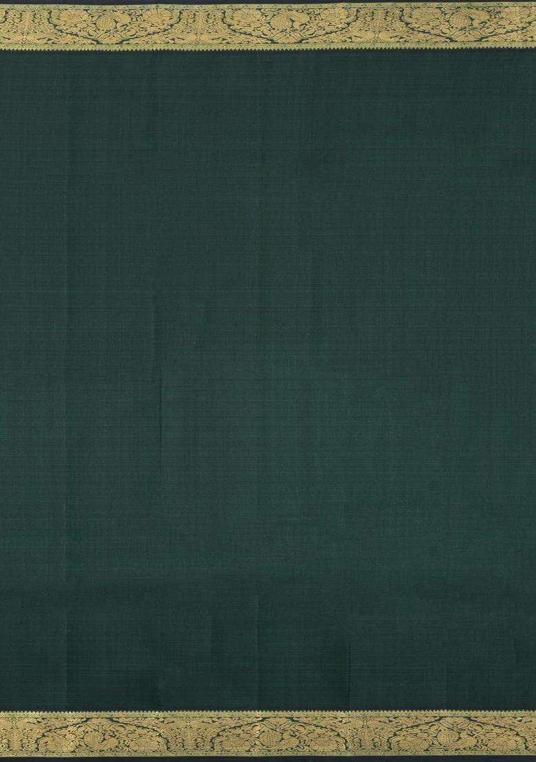 Dark Green Handloom Kanchipuram Silk Saree With Annam Buttas With Buttas And Brocade Design For Women - Indya