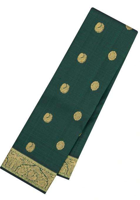 Dark Green Handloom Kanchipuram Silk Saree With Annam Buttas With Buttas And Brocade Design For Women