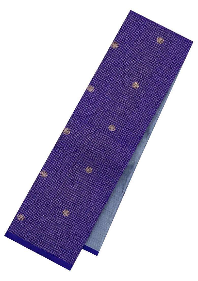 Grey Purple Handloom Kanchipuram Silk Saree With Checks Buttas With Buttas And Brocade Design For Women - Indya