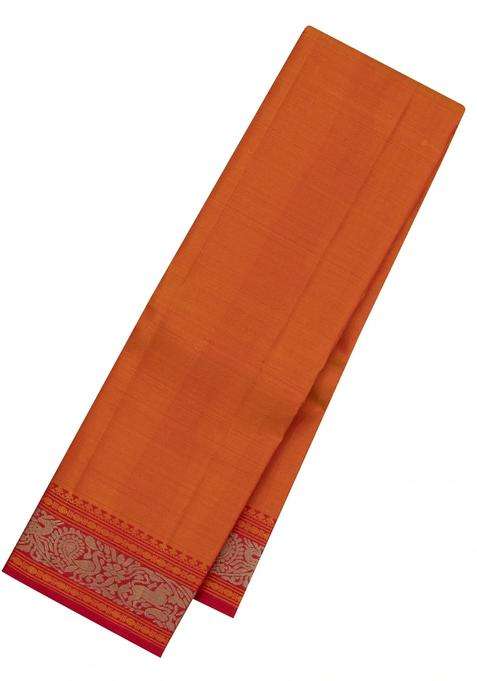 Orange Handloom Kanchipuram Silk Saree With Thread Work Border With Traditional Woven Design For Women