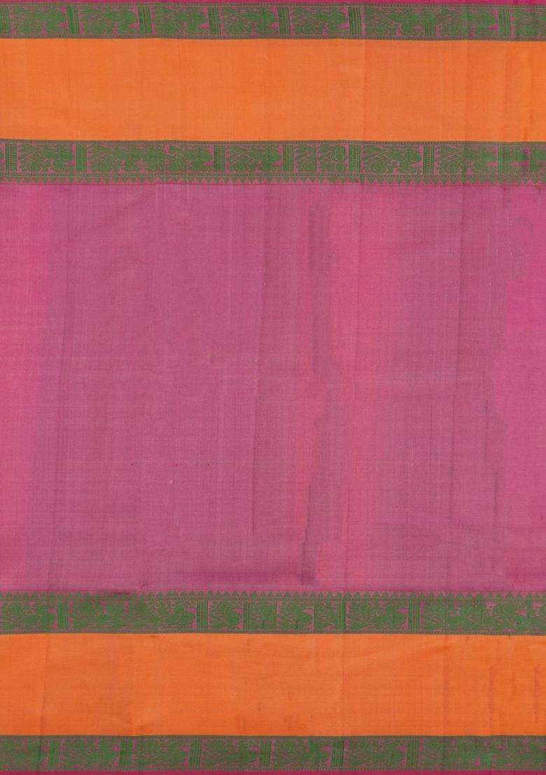 Taupe Handloom Kanchipuram Silk Saree With Checks With Checks And Stripes Design For Women - Indya