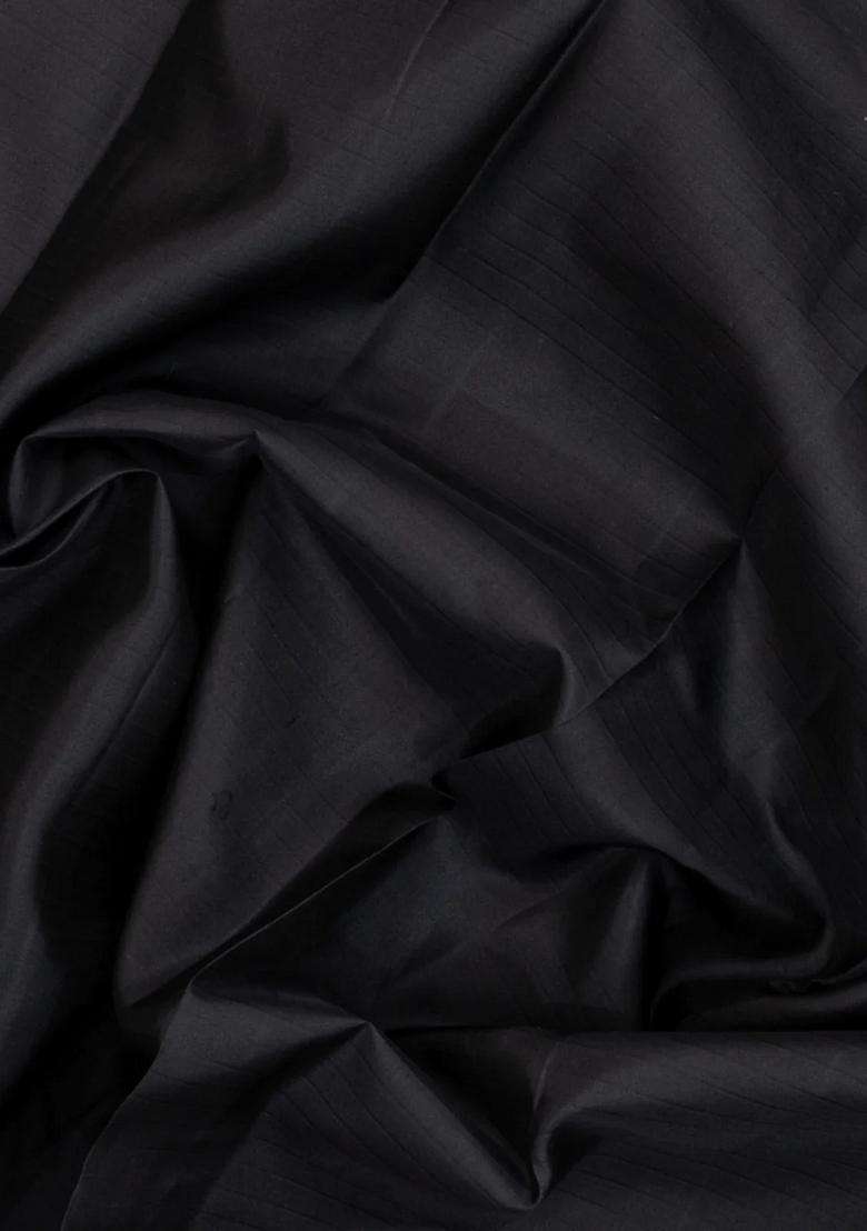 Black Handloom Kanchipuram Silk Saree With Thread Work Border With Traditional Woven Design For Women - Indya