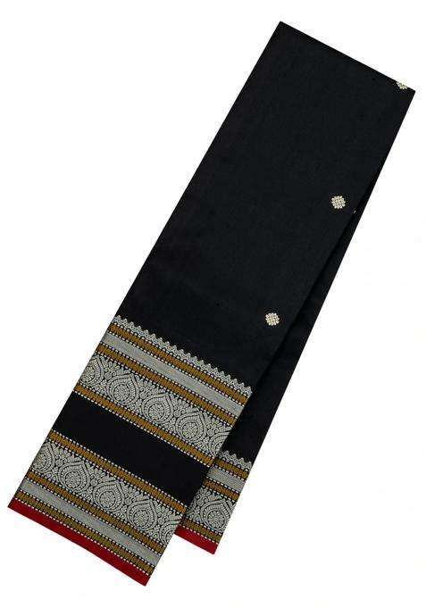 Black Handloom Kanchipuram Silk Saree With Thread Buttas With Buttas And Brocade Design For Women