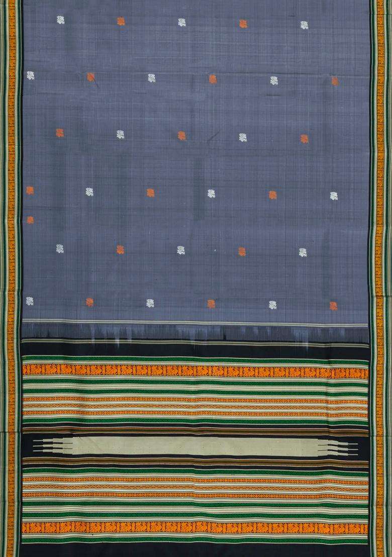 Grey Handloom Kanchipuram Silk Saree With Silk Buttas With Buttas And Brocade Design For Women - Indya
