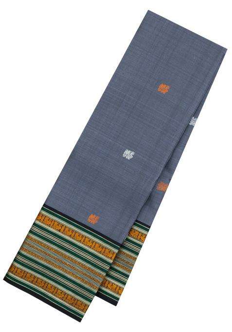 Grey Handloom Kanchipuram Silk Saree With Silk Buttas With Buttas And Brocade Design For Women