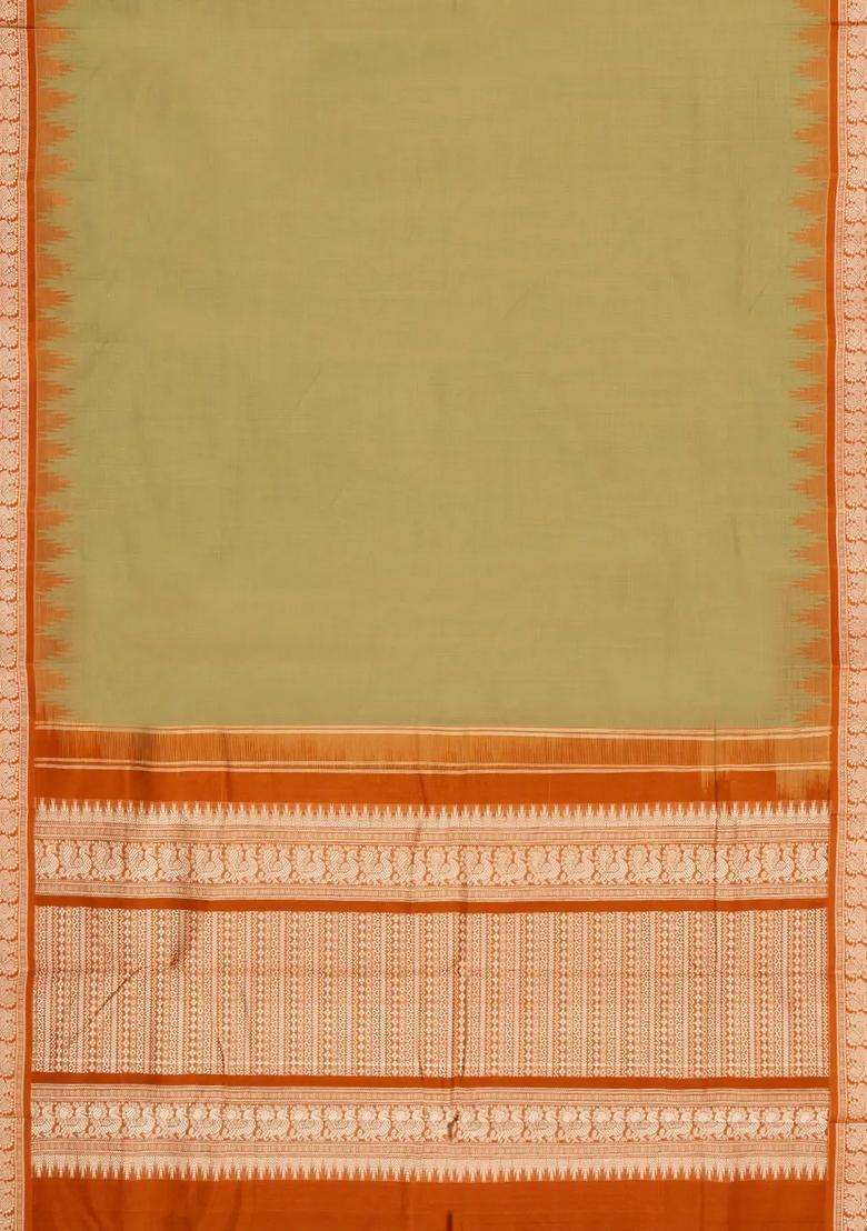 Dusty Pink Handloom Kanchi Cotton Saree With Contrast Silk Border With Traditional Woven Design For Women - Indya