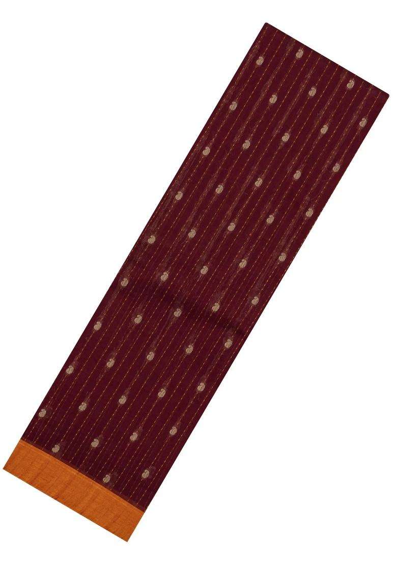 Maroon Woven Rasipuram Cotton Sari With Stripes Saree With Checks And Stripes Design For Women - Indya